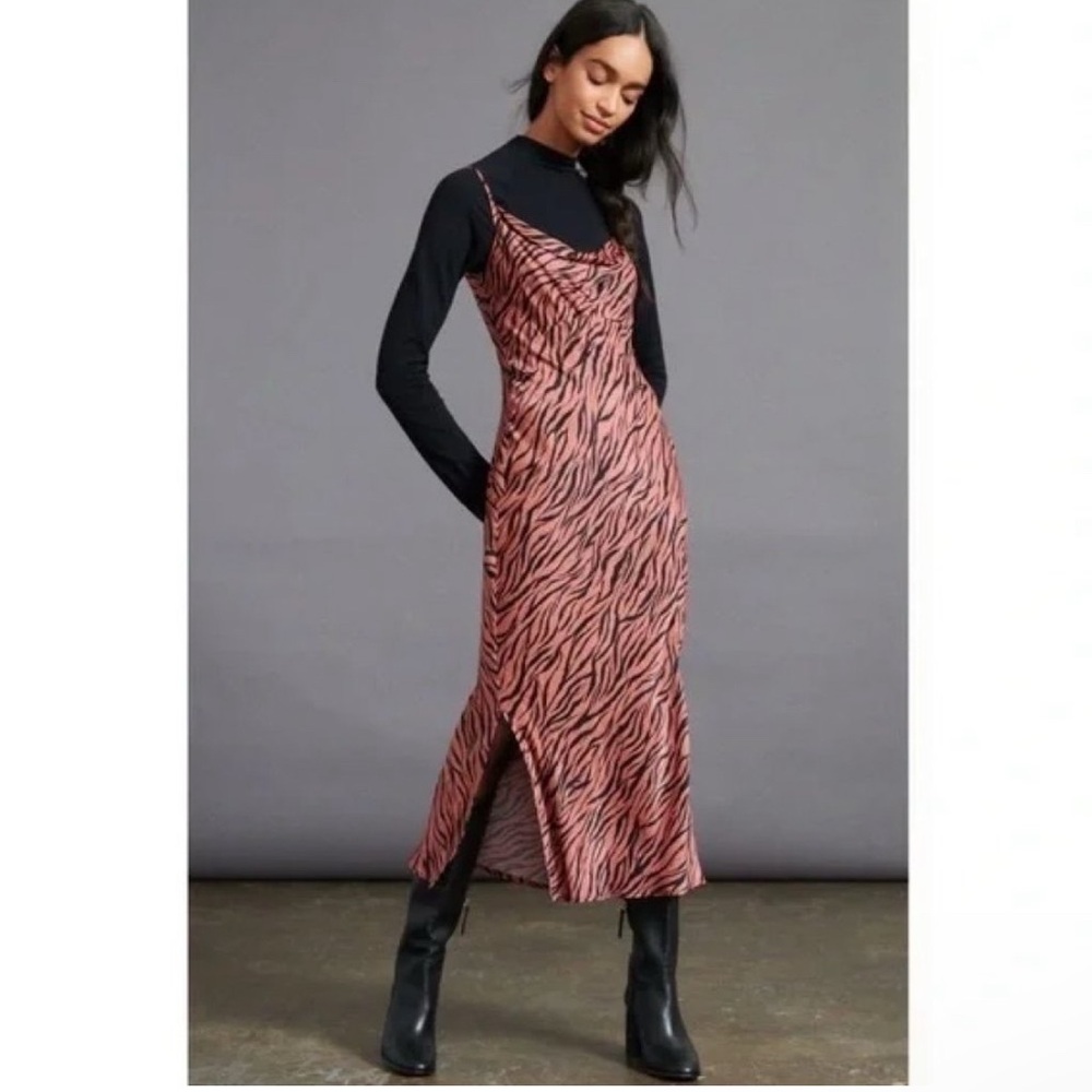 Zebra Print Pink Midi Satin Dress